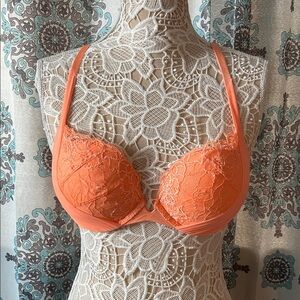 Victoria’s Secret Orange Lace Bra. Demi Padded 36C